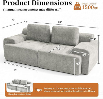 85" Oversized Boneless Couch, Comfort Cloud Sectional Couches for Living Room, Modular Sofa High Back & Extra Deep Seat, No Assembly, Soft Chenille Fabric (Light Grey, 85 inch- Shaped（2+0）)