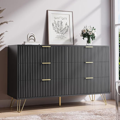 MAISONARIA Black Dresser for Bedroom, Modern Dresser with Gold Metal Handles & Chests of Drawers, Wood Chest of Drawers for Bedroom