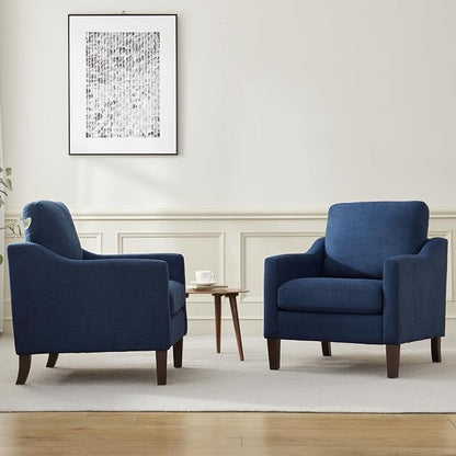 VKNOW Mid-Century Accent Chair, No Tools Assembly Required, Modern Upholstered Polyester Armchair for Living Room,Comfy Reading Accent Chairs with Wood Legs for Bedroom, Navy Blue