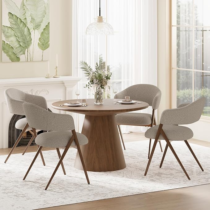 COLAMY Dining Chairs Set of 4, Mid Century Modern Dining Room Kitchen Dinner Chairs with Iron Legs, Open Back and Padded Seat, for Living Room/Bedroom/Restaurant/Cafe, Taupe