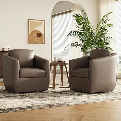 MALOL 360° Swivel Accent Chair- Comfy Living Room Armchair No-Sag Foam & Sturdy Metal Base with Pillow, Fully Assembled Swivel Accent Single Sofa for Bedroom, Office, Wolf Grey