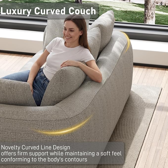 Curved Modern Couch Sofa,Boneless Couch， Modern 3 Seater Cloud Couch,Deep Seat