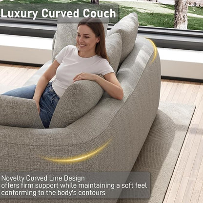Curved Modern Couch Sofa,Boneless Couch， Modern 3 Seater Cloud Couch,Deep Seat
