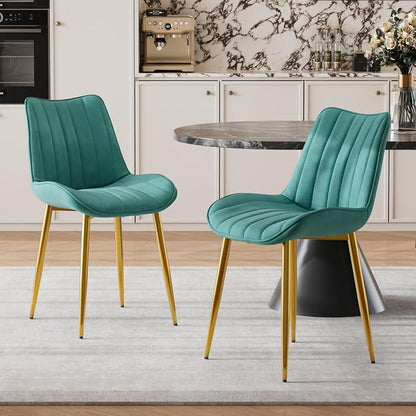 VECELO Dining Chairs Set of 6, Velvet Fabric & Metal Frame, Mordern Style for Kitchen, Living Room,Offcie, Green
