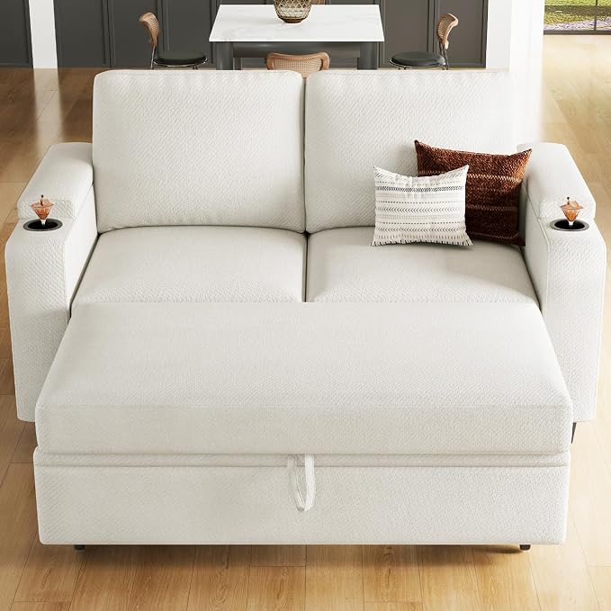 Belffin Modular Sectional Loveseat with Pullout Bed Sectional Sleeper Sofa with Pull Out Bed for Living Room.Beige