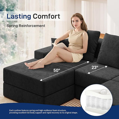 Living&Giving 101" U-Shaped Cloud Sectional Couch for Living Room, Cloud Boneless Couch-No Assembly with Reversible Chaise, Customizable 3-Seat Modular Sectional Sofa with 2 Ottoman, Black