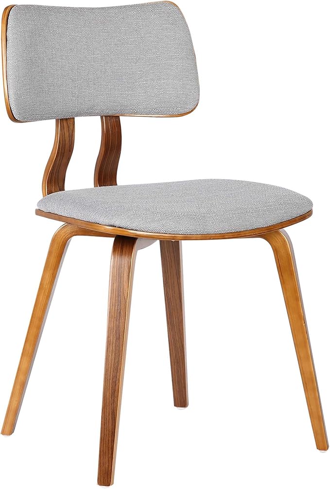 Armen Living Jaguar Mid-Century Dining Chair in Walnut Wood and Gray Fabric - Set of 2