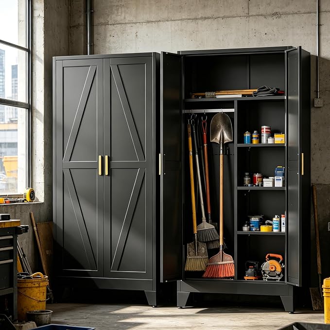 71" H Black Closet,Armoire Wardrobe Closets,Metal Wardrobe Closet with Doors and Shelves