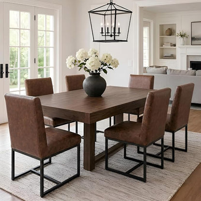 HNY Modern Dining Chairs Set of 6, Upholstered Leather Dining Room Chairs with Ergonomic Back & Metal Frame for Home, Kitchen, Apartment, Brown