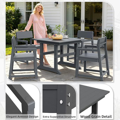Shintenchi 5 Pieces Outdoor Dining Set,HDPE Outdoor Table and Chairs Set for 4,All Weather Patio Furniture Sets,Modern Wooden Textured Dining Sets for Backyard,Garden,Dark Grey