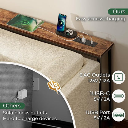 SUPERJARE 110.2 Inch Sofa Table with Power Outlets and USB-C Ports, 5.9 Inch Narrow Console Tables, Entryway Hallway Couch Tables with Storage, Behind Sofa, Living Room, Rustic Brown, AST046Z