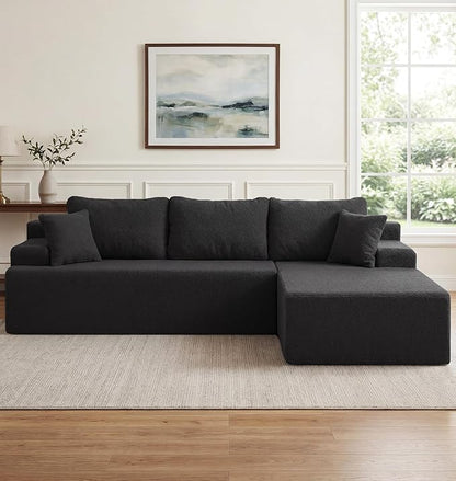 Hobestluk Modular Sectional Sofa Couches L-Shape Couch 3 Seat Modular Sofa Memory Foam Sectional Couches for Living Room, Cloud Couch with Oversized Chaise (Black Smooth, 108", Right Hand Facing)