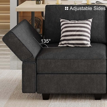 Bellfin Modular Sectional Sleeper Sofa Convertible Sofas with Storage Ottomans Small Sectional Couches for Living Room. Black Couch