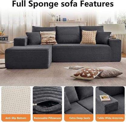 Sectional Couches for Living Room Cloud Couch Sofa with L-Shape Couch in a Box Upholstered Boneless Couchs Modern Modular Sectional Couch with Chaise (Dark Grey,B-3 Seater-Left-Facing Chaise-96 inch)