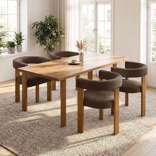 VIRRMO Boucle Dining Chair Set of 2 Terry Upholstered Dining Room Chairs Kitchen Chairs with Wood Legs Mid Century Modern Chair for Dining Room, Kitchen (Wood-Brown, 4)