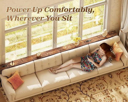 SUPERJARE 126 Inch Sofa Table with 2 Power Outlets and USB-C Ports, 5.9 Inch Narrow Console Table with Storage, Extra-Long, for Entryway Hallway Couch Behind Sofa, Small Spaces, Rustic Brown