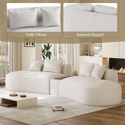 153.3" Oversized Curved Sectional Sofa, Luxury Chenille Cloud Couch for Living Room, Large Modern Modular Deep Seat Sofa with Movable Coffee Table & USB, No Assembly Needed, Beige White