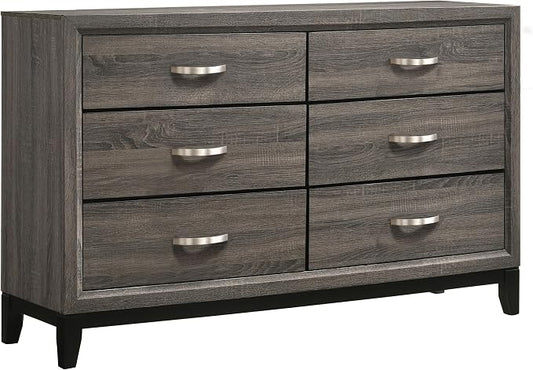 Coaster Home Furnishings - Watson - Wood - 6-Drawer Dresser with Curved Pull Handles, Groove Detailing, and Nickel Hardware - Bedroom - Gray Oak - 212423