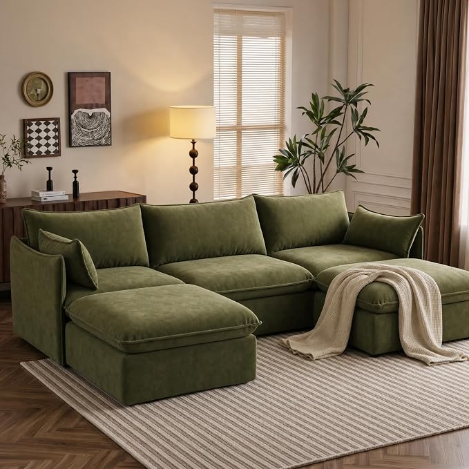 Cloud Modular Sectional Sofa, Oversized Deep Seat Comfort, Luxe Chenille | Fully Removable Washable Covers, Memory Foam Seat Cushions, Storage Ottoman, Premium Fabric