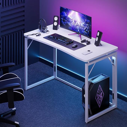 JOYMOOP White Folding Desk - 31.5", No Assembly Small Foldable Desk for Home, Office, Wooden Top Folding Computer Desk for Working, Writing, Studying
