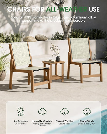 Patio Stackable Chair, HDPE Armless Outdoor Dining Chairs with Wide Seat, All-Weather Textilene Oversized Porch Chair for Garden, Poolside, Backyard, Deck | Teak