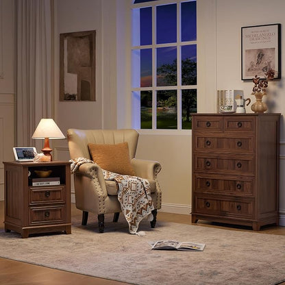 Joaxswe Farmhouse 6 Drawer Dresser for Bedroom, 41" Tall Small Dressers & Chest of Drawers, Rustic Wood Dresser with Metal Handle, Storage Organizer Closet for Living Room, Hallway, Entryway