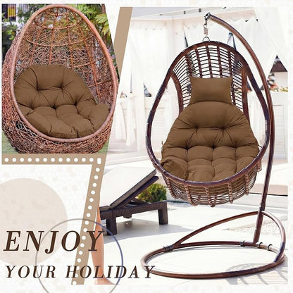 Tudomro Brown Waterproof Egg Chair Cushion with Pillow Filling 2.58 kg Replacement Rocking Wicker Chair Cushion 48" x 32" High Back Hanging Swing Hammock Pad Thicken for Outdoor Patio Garden