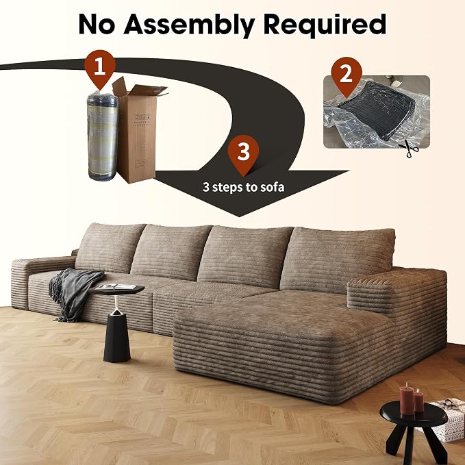 AUGOP 136" Sectional Couches for Living Room Modern Modular Sofa with L-Shape Couchs Upholstered Boneless Couch Deep Seat Sectional Couch with Chaise (Camel, Right Facing Chaise+3Seaters)