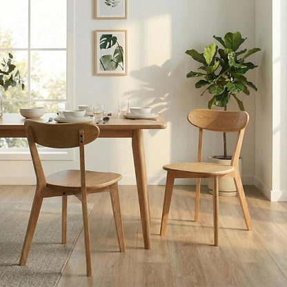 100% Solid Wood Dining Chairs,Mid Century Modern Dining Chairs with Rounded Backrest,Kitchen,Dining Room Chairs Set of 1/2/4 (2, Original Wood Color)