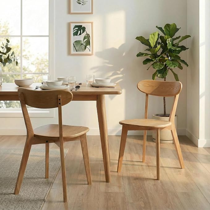100% Solid Wood Dining Chairs,Mid Century Modern Dining Chairs with Rounded Backrest,Kitchen,Dining Room Chairs Set of 1/2/4 (6, Original Wood Color)