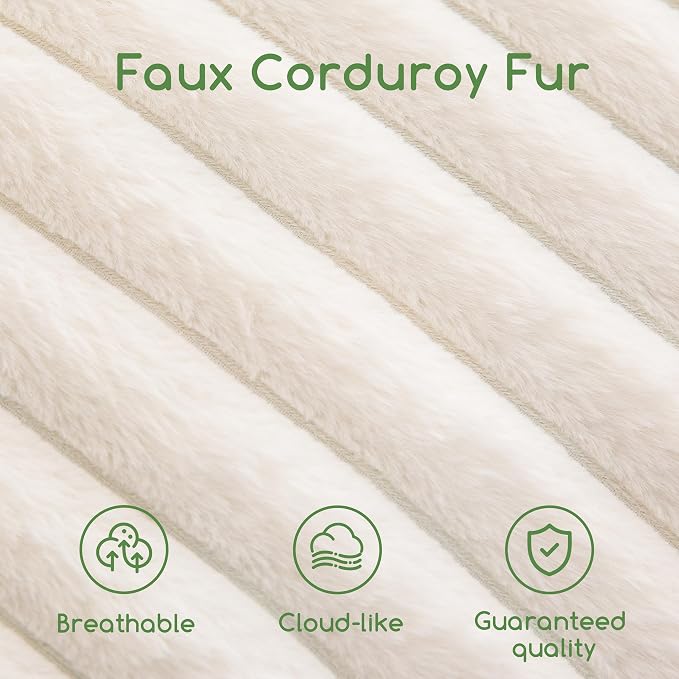 HIGOGOGO Round Stuffed Pouf Ottoman, Stripe Faux Fur Poufs with Foam Chunk Filling, Furry and Fluffy Pouf Foot Stool Storage Ottoman, 20 X 15 Floor Poufs Foot Rest for Living Room, Beige