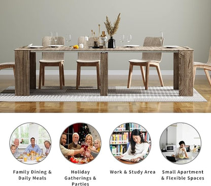 Transformer Extendable Dining Table for 2-12 People, Space Saving, Grey