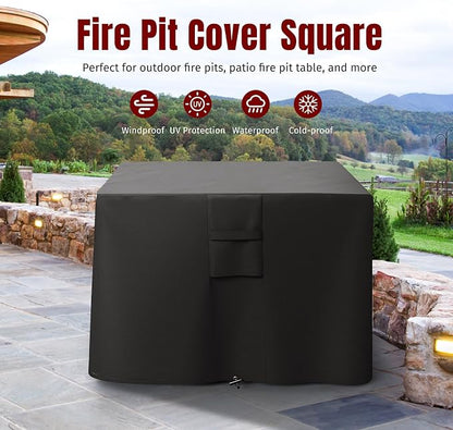 SHINESTAR Fire Pit Cover Square, Fits for 28-30 Inch Fire Pit Table, 600D Heavy Duty Fabric, Waterproof and Windproof, 30 x 30 x 24 Inches, Black