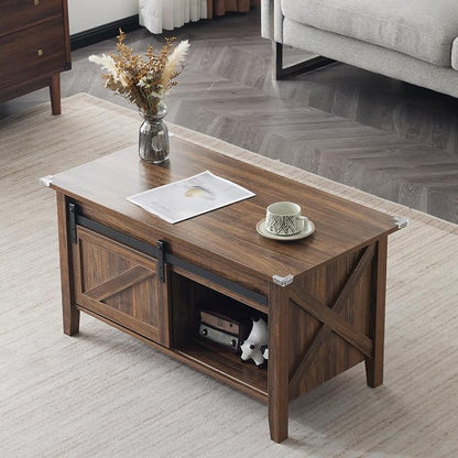 VINGLI Farmhouse Lift Top Coffee Table,36" Living Room Table,Espresso