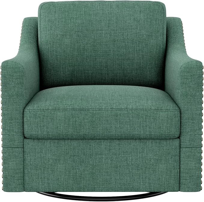 Swivel Accent Chair，Armchair，Bronze Nail Decoration Comfy Living Room Chair,Single Sofa Chair，Reading Chairs,for Living Room Bedroom Reading Apartment (Green, 1 Green)