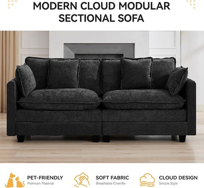 76'' Cloud Deep Seat Loveseat, Upholstered Chenille Modular 2-Seats Sectional Sofa Couch, Modern Comfy Settee Loveseat for Living Room Set, Small Apartment, Dark Grey