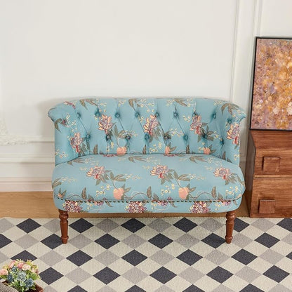 47" Upholstered Entryway Bench with Back, Tufted Entry Bench with Wood Leg | Mid-Century Modern Small Bench Floral Print Loveseat Seating Benches Sofa for Balcony, Living Room, Bedroom (47" /w back)