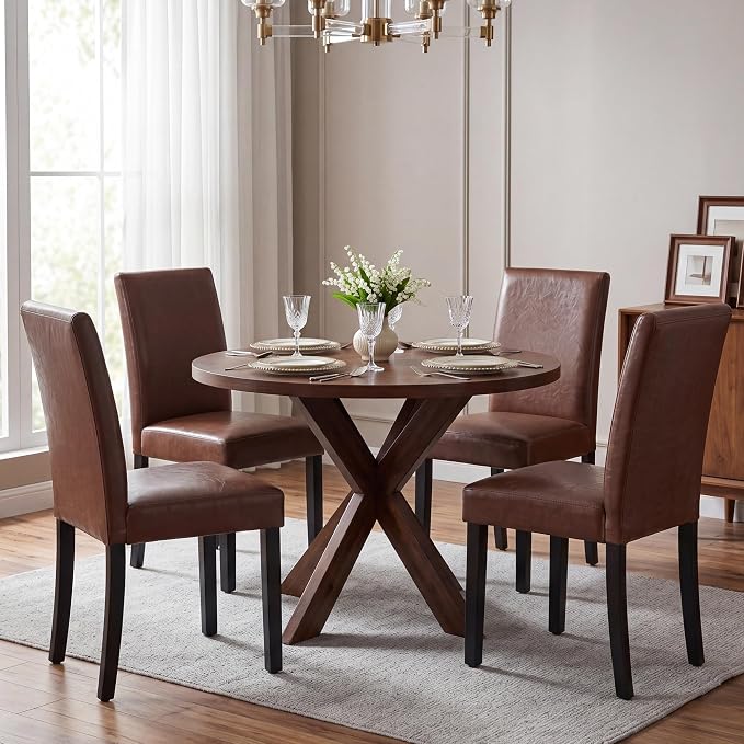 LSSBOUGHT Modern Dining Chair Urban Style Linen Kicthen Chairs with Solid Wood Legs for Dining Room and Restaurant (Brown, Set of 2)
