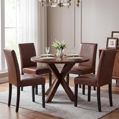 LSSBOUGHT Modern Dining Chair Urban Style Linen Kicthen Chairs with Solid Wood Legs for Dining Room and Restaurant (Brown, Set of 2)