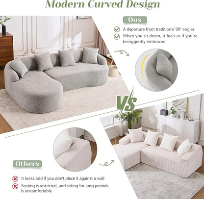 99" Curved Sofa with L-Shape Chaise,Modern Cloud Curved Couch with Deep Seat,No Assembly Required,Upholstered Oversized Couches for Living Room,Apartment (Grey, 99Inch)
