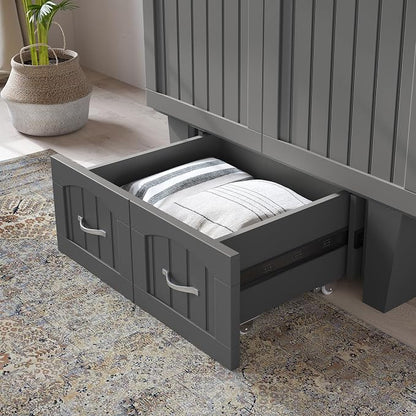 AFI, Nantucket Twin Murphy Bed Chest with Mattress, Storage Drawer and Built-In USB Charger, Grey