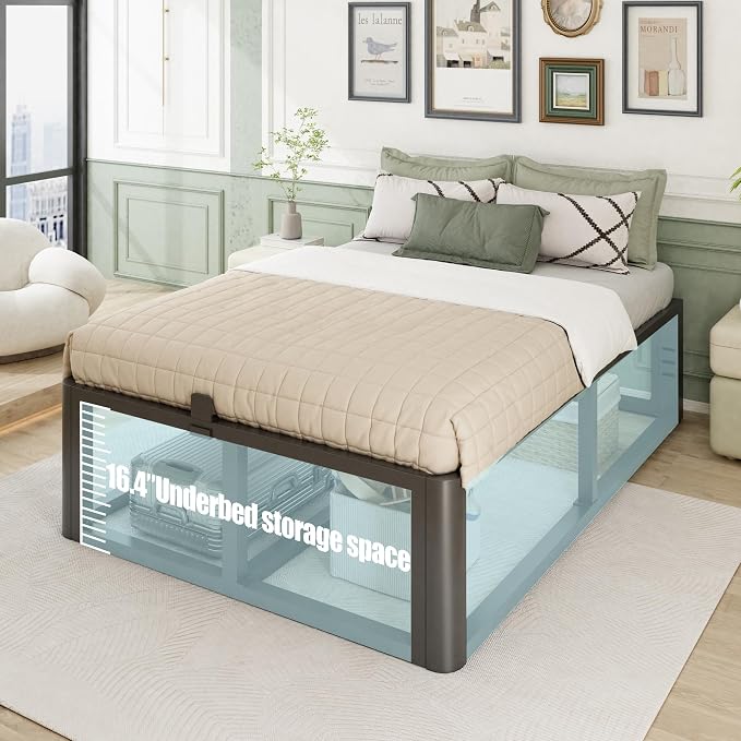 Bilily Metal Heavy Duty 18 inch King Bed Frame with Rounded Corner and Headboard Hole Mattress Retainers 3500 LBS No Box Spring Needed Platform Noise Free Easy Assembly