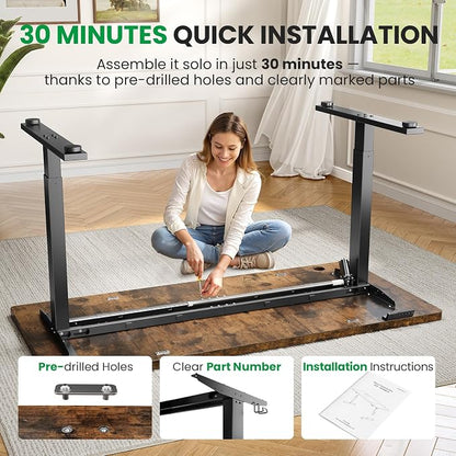 SIAGO Electric Standing Desk Adjustable - 63x30 Inch Sit Stand Desk with 1 Inch Thick Tabletop, Double Beam Frame, 3 Memory Height Adjustment, Cable Management for Home Office