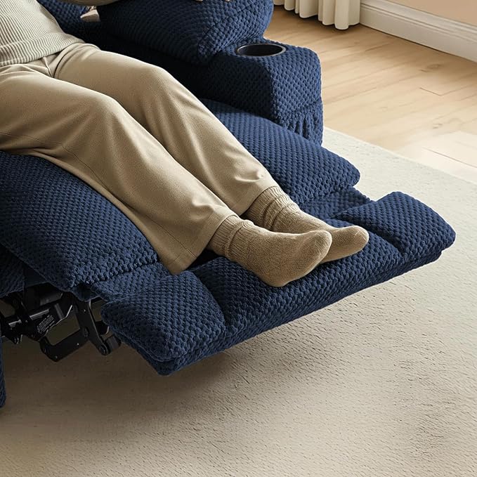 MCombo Oversized Zero Gravity Recliner Chair with Heating and Massage, Power Recliner for Big and Tall with USB & Type C Ports, Cup Holders for Living Room 8017 (Navy Blue, Oversized)