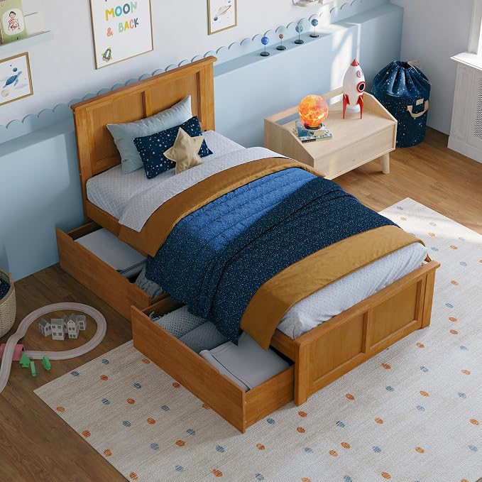 AFI, Madison Twin Platform Bed with Matching Footboard & Storage Drawers, Light Toffee