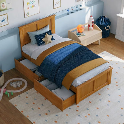 AFI, Madison Twin Platform Bed with Matching Footboard & Storage Drawers, Light Toffee