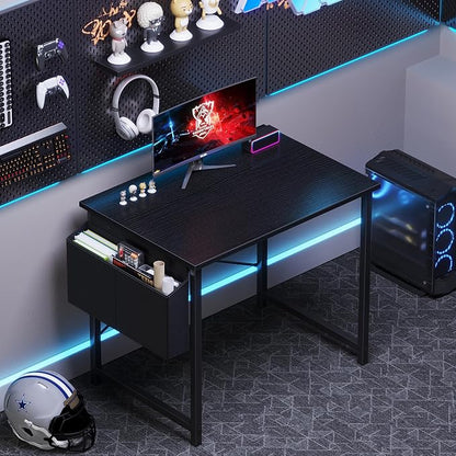 OLIXIS Small Computer Desk, 31 Inch Home Office Desks, Writing Study Craft Work Gaming Table, Computer Workstation for Bedroom Small Spaces with Storage Bag, Black