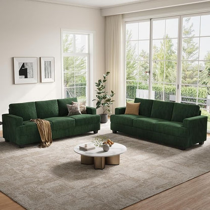 COPIAE 89 Inch Sofa with Extra Deep Seats Oversize, 3 Seater Sofa for Living Room, Modern Couch and Sofa, Comfy Armrests and Seats and Backrests, Easy Installation,Wide Corduroy Fabric Dark Green