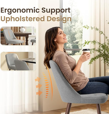 MALOL Upholstered Dining Chairs Set of 4, Modern Fabric Kitchen Chairs with Back, Wood Legs for Kitchen Dining Room Restaurant, Grey