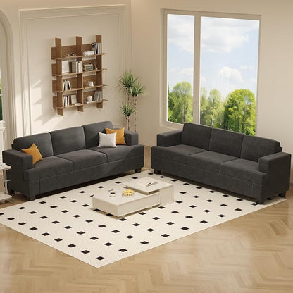 Apicizon 3-Seater Sofa & 3-Seater Sofa, 2 Piece Set Comfy Couch for Living Room, Modern Lounge Sofa Couch for Apartment Lounge, Dark Grey Chenille